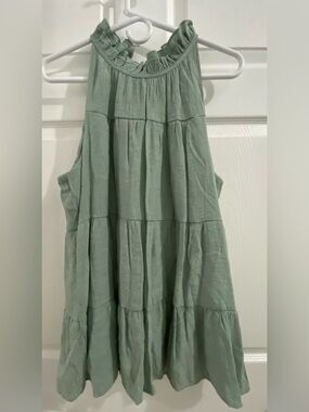indigo soul Sage Green Tiered Ruffle Halter Tank